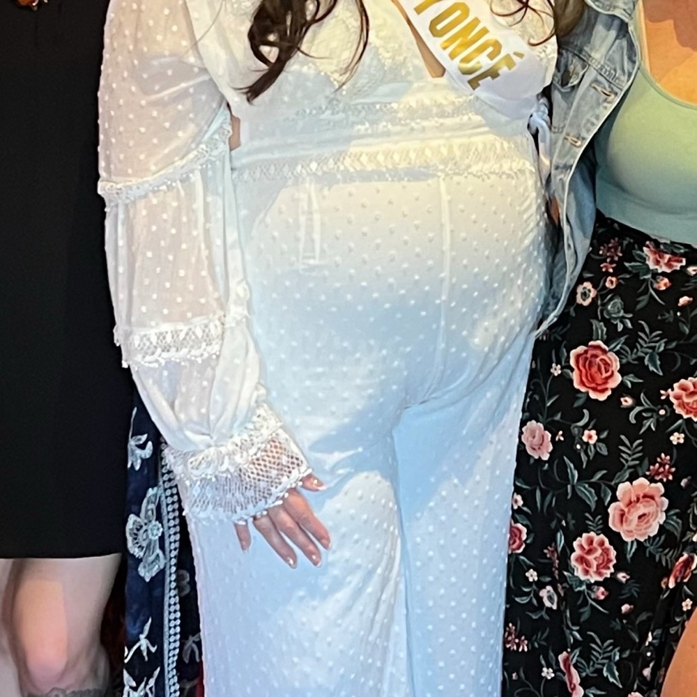 White Lace-Trimmed Jumpsuit